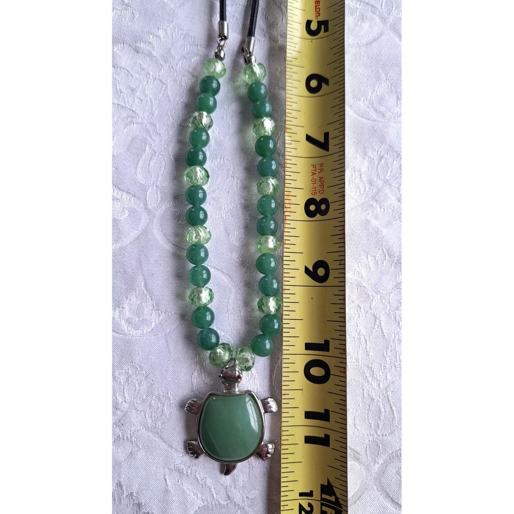 Gemstone Beaded Jewelry Set Necklace Earrings Aventurine Turtle Jade Pendant
